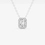 White gold necklace with emerald-cut lab grown diamond halo pendant, Delux Jewelry