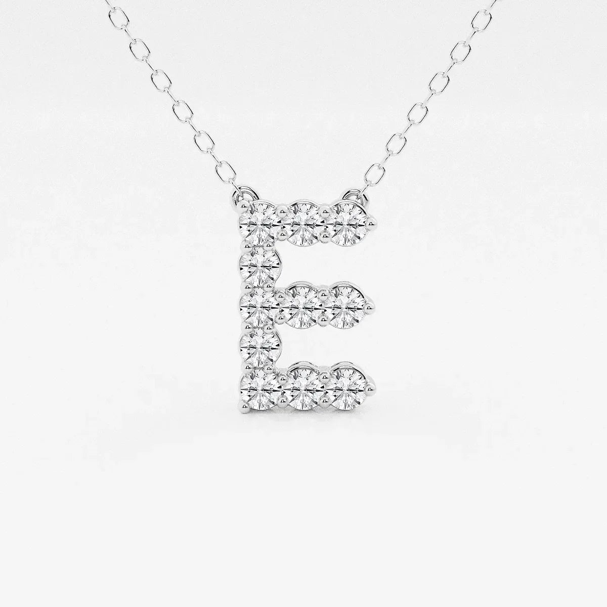 White gold pendant necklace with lab grown diamond E initial, Delux Jewelry