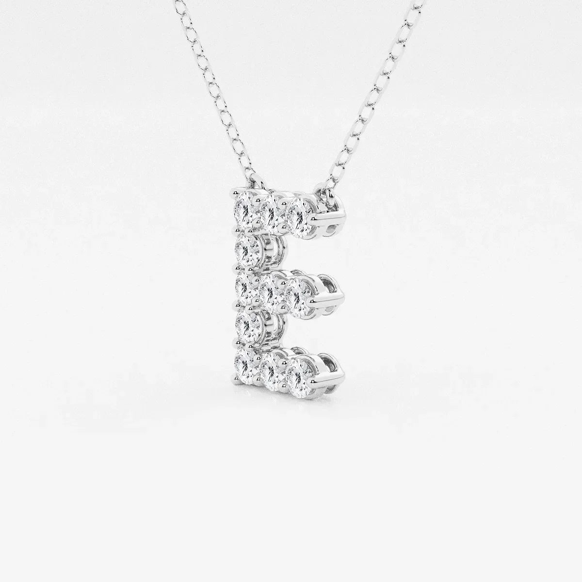 White gold letter E pendant with lab grown diamonds on chain, Delux Jewelry