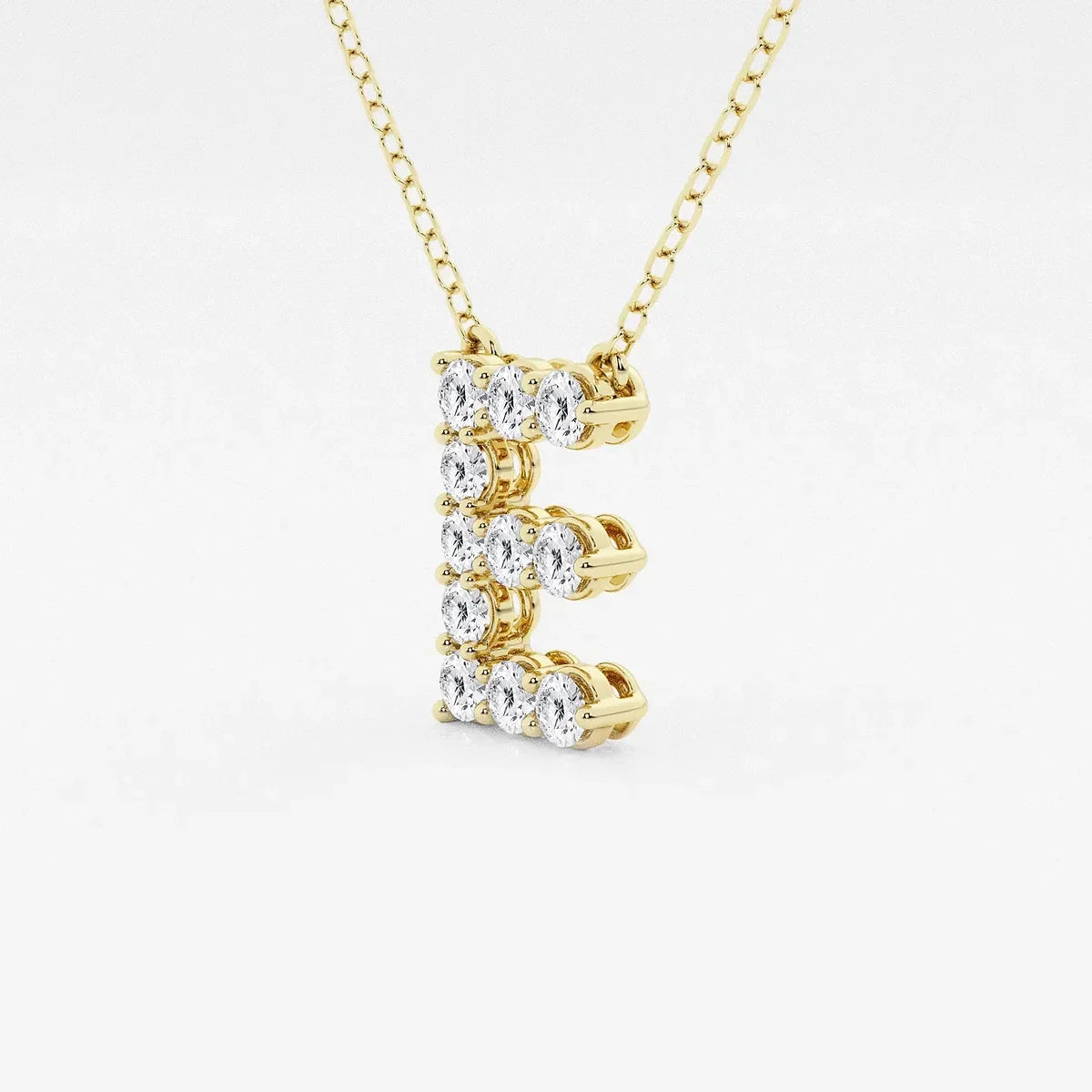Gold letter E pendant necklace with lab grown diamonds from Delux Jewelry