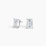 Emerald cut lab diamond stud earrings in 14K white gold from Delux Jewelry on white background
