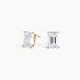 Emerald cut lab diamond stud earrings in 14K yellow gold from Delux Jewelry on white background