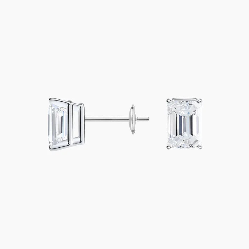 Emerald cut lab diamond stud earrings in 14K white gold, Delux Jewelry fine jewelry