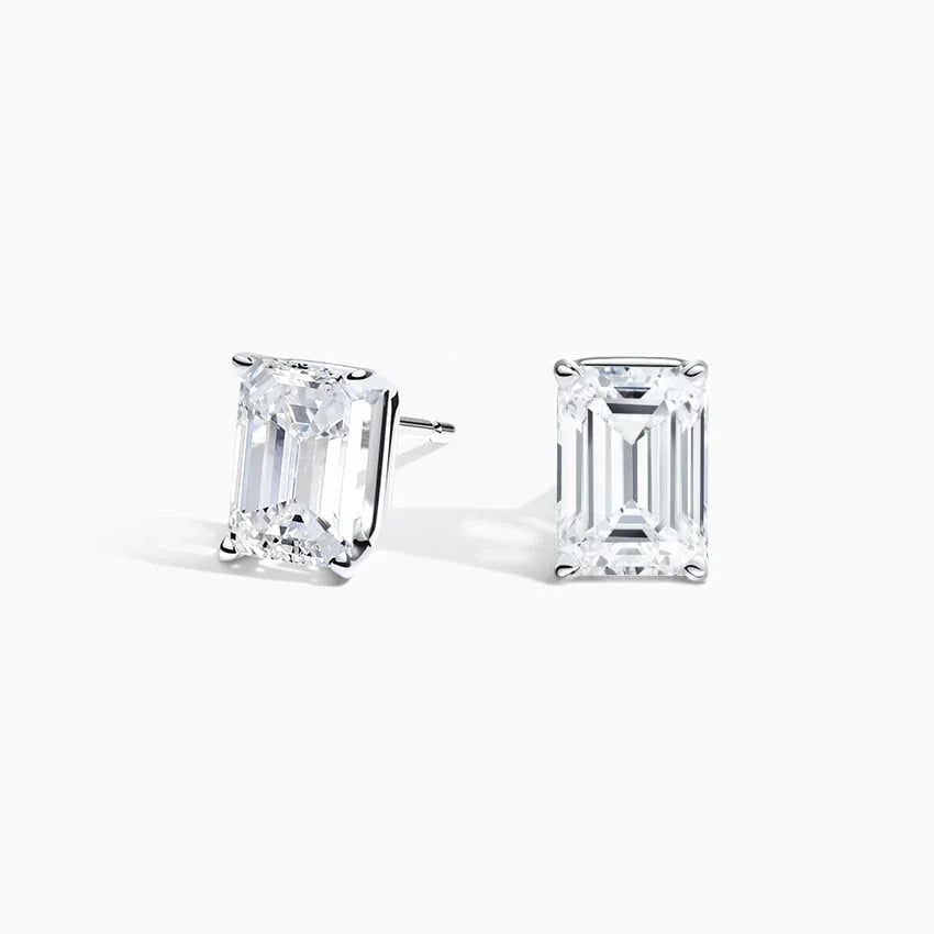 Emerald lab diamond stud earrings in 14K white gold from Delux Jewelry on white background