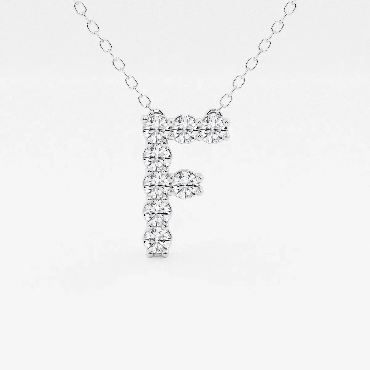 White gold letter F pendant necklace with lab grown diamonds, Delux Jewelry