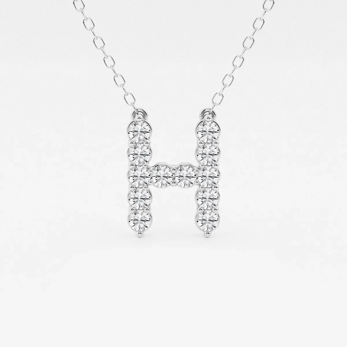 White gold pendant necklace with lab grown diamond letter H, Delux Jewelry