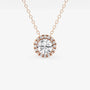 Rose gold halo pendant necklace with round lab grown diamonds from Delux Jewelry