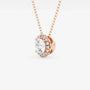 Rose gold necklace with round lab grown diamond halo pendant by Delux Jewelry