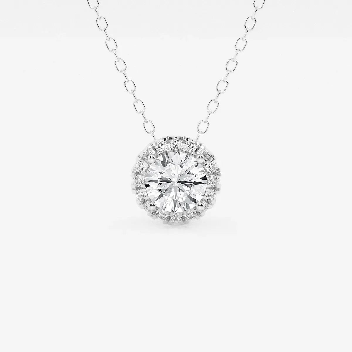 Lab grown diamond halo pendant necklace in white gold, Delux Jewelry fine jewelry
