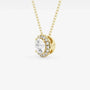 Round lab grown diamond halo pendant in yellow gold on chain, Delux Jewelry