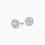14K white gold lab grown diamond halo stud earrings on white background, Delux Jewelry