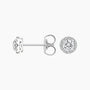 14K white gold lab diamond halo stud earrings, round cluster design, side and front view