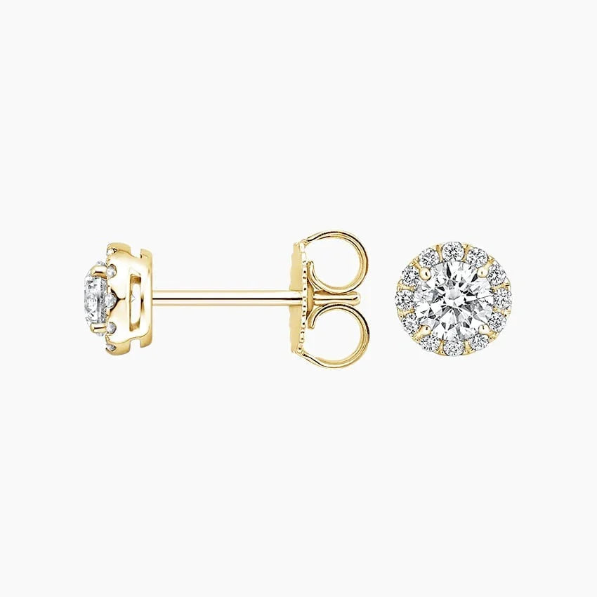 14K yellow gold stud earrings with lab grown halo diamonds, Delux Jewelry fine jewelry