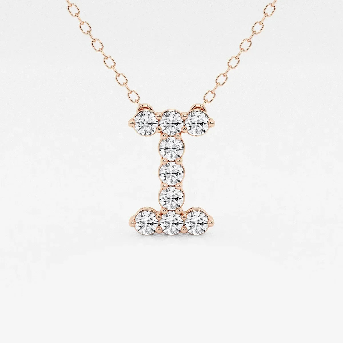 Rose gold pendant necklace with letter I, lab grown diamonds, Delux Jewelry