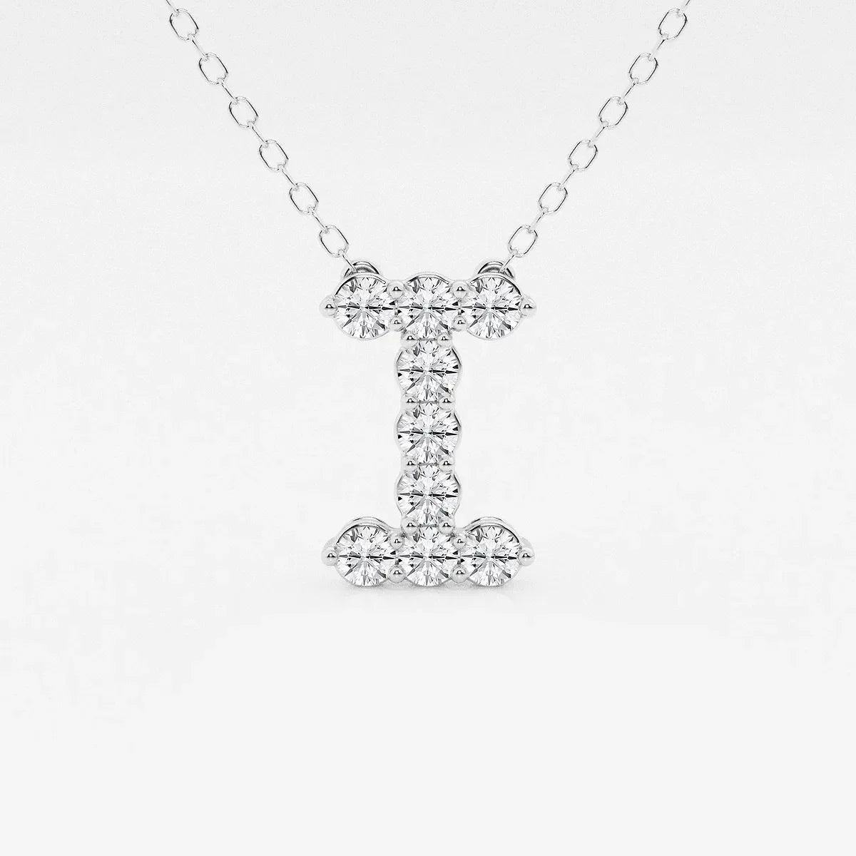 Lab grown diamond initial I pendant necklace in white gold by Delux Jewelry