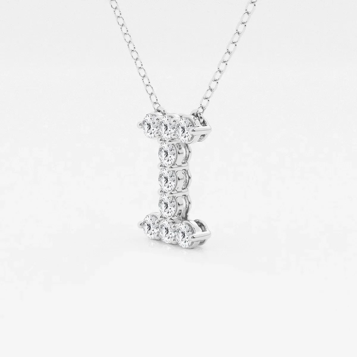 White gold pendant necklace with lab grown diamonds in letter I design, Delux Jewelry