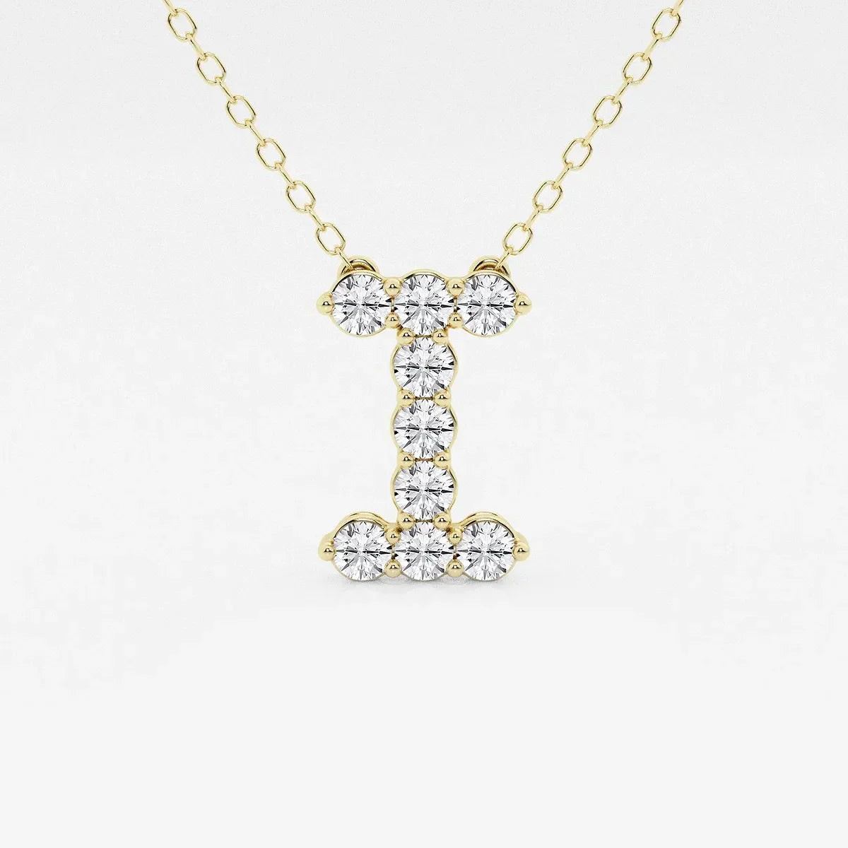 Yellow gold necklace with diamond letter I pendant, Delux Jewelry lab grown diamonds