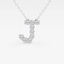 Lab grown diamond J pendant necklace in white gold on delicate chain, Delux Jewelry