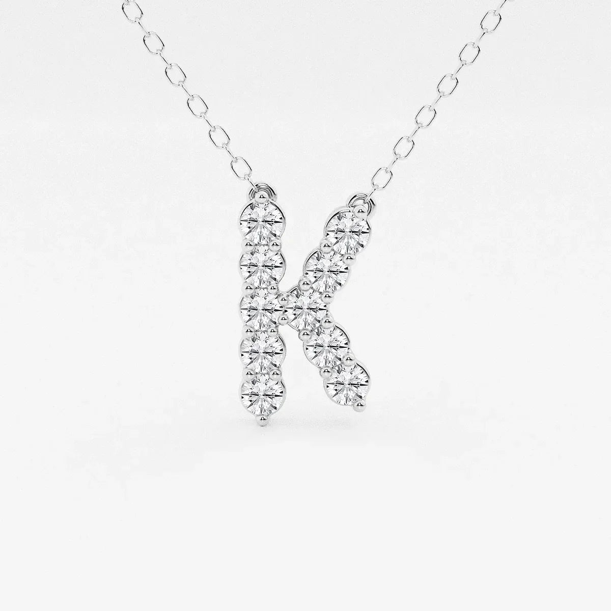 White gold necklace with letter K pendant set with lab grown diamonds, Delux Jewelry