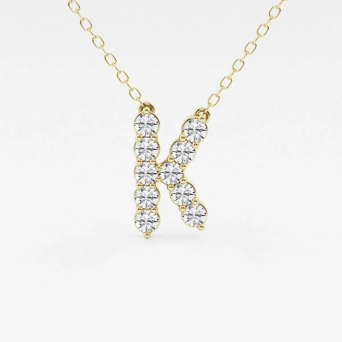 Yellow gold necklace with lab grown diamond letter K pendant, Delux Jewelry fine jewelry