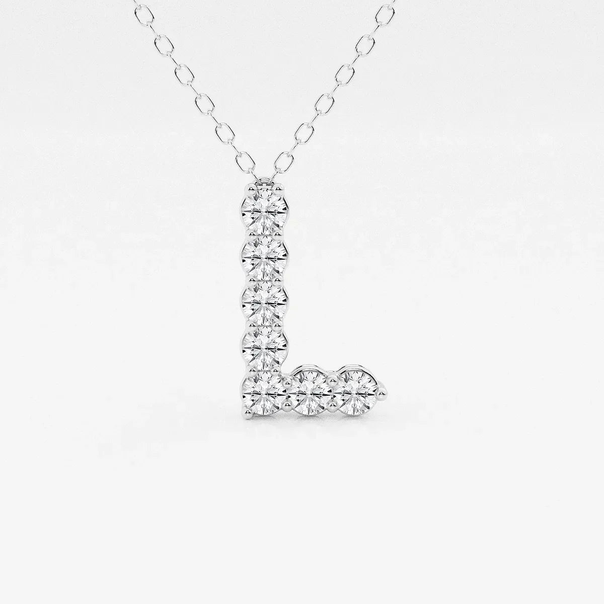 White gold necklace with lab grown diamond L initial pendant, Delux Jewelry