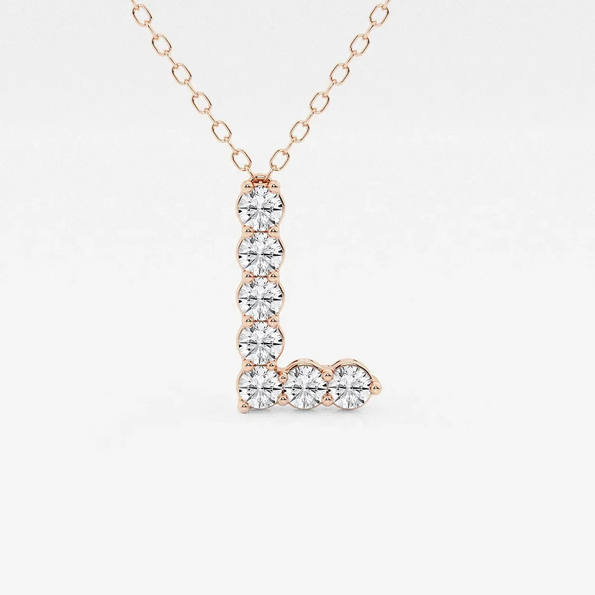Rose gold letter L pendant necklace with lab grown diamonds, Delux Jewelry fine jewelry