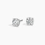 Pair of lab grown diamond stud earrings in 14K white gold on white background, Delux Jewelry