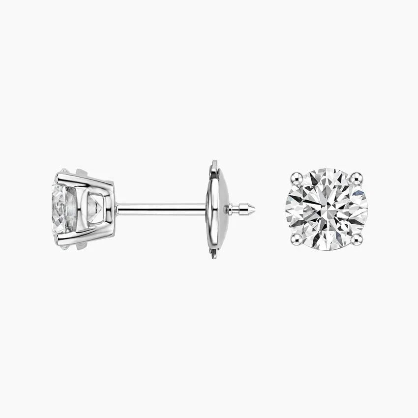 1.5 CTW lab grown diamond stud earrings in 14K white gold from Delux Jewelry on white background