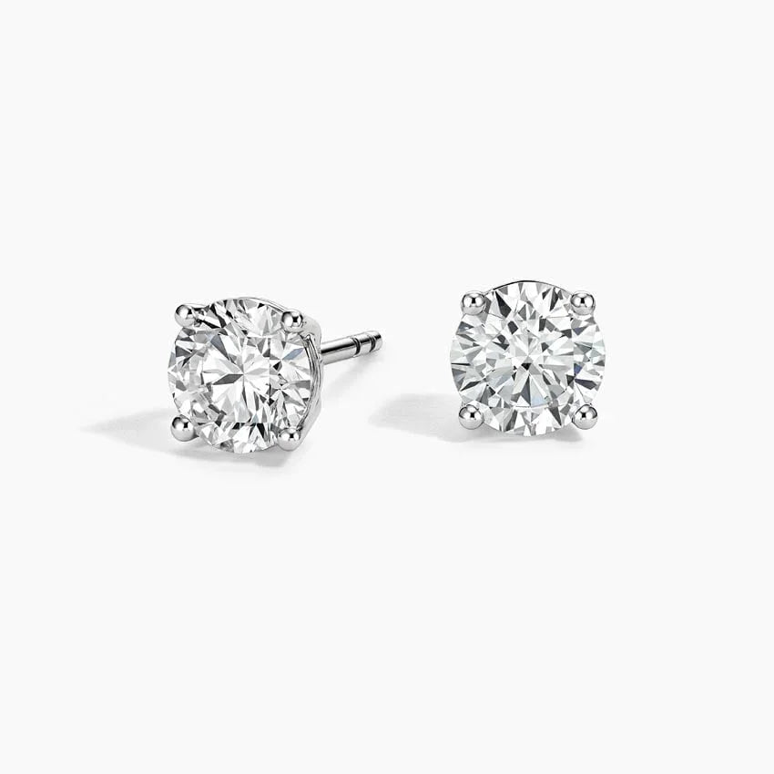 Lab diamond stud earrings in 14K white gold, round cut, fine jewelry by Delux Jewelry