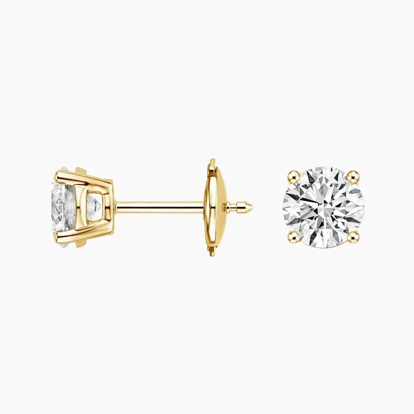 Lab grown diamond stud earrings in 14K yellow gold, Delux Jewelry, on white background