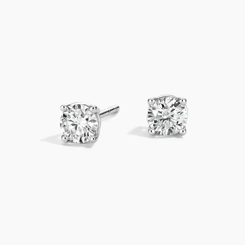 Lab diamond stud earrings in 14K white gold, fine jewelry by Delux Jewelry on white background