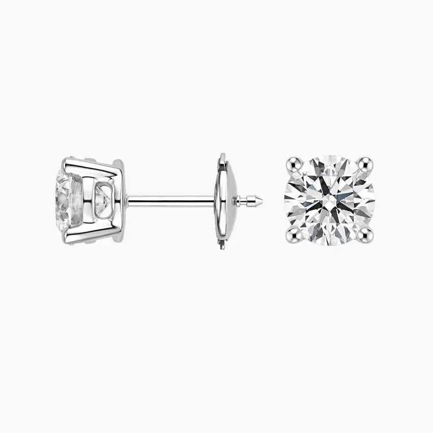 Lab grown diamond stud earrings in 14K white gold, Delux Jewelry, classic round cut
