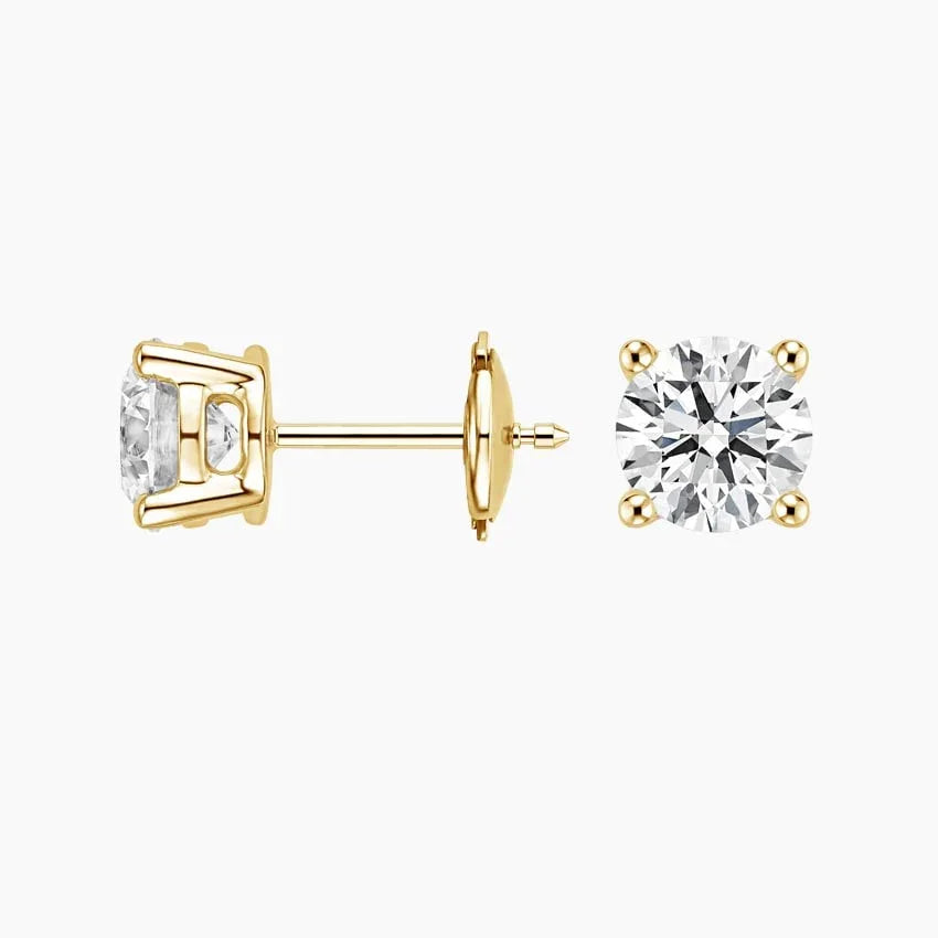 Lab grown diamond stud earrings in 14K yellow gold, round cut, Delux Jewelry