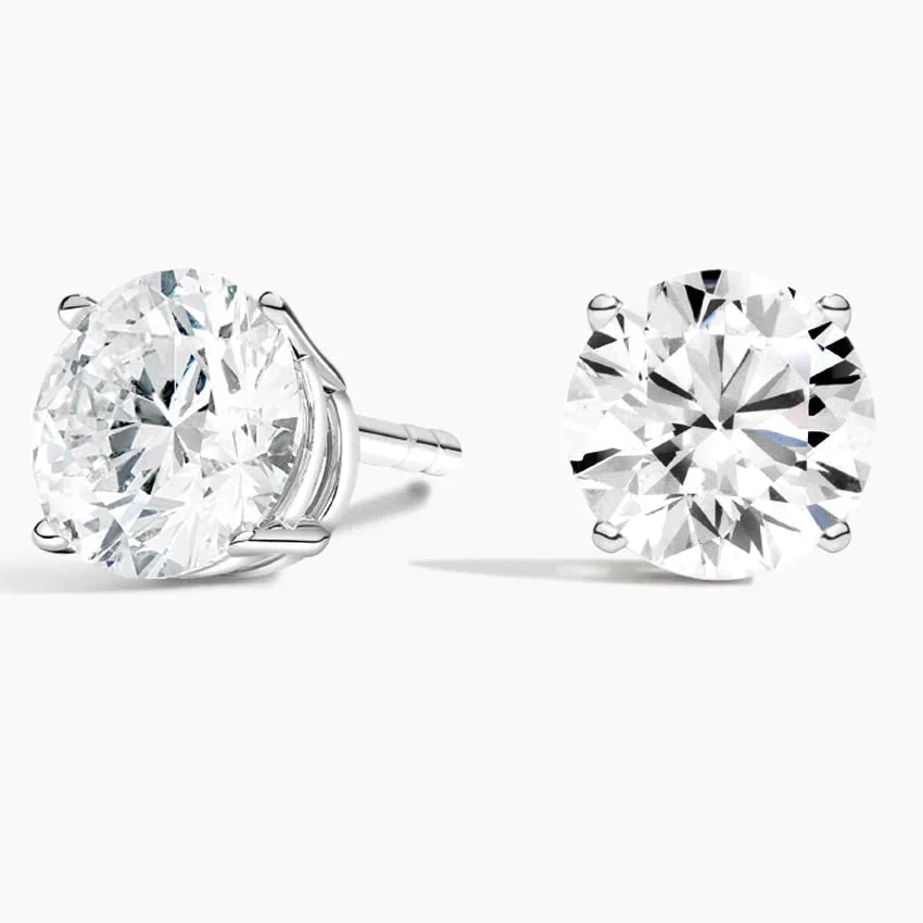 Round lab diamond stud earrings in 14K white gold, fine jewelry by Delux Jewelry