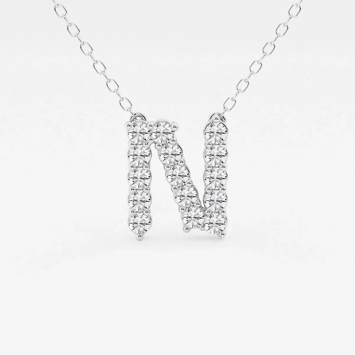 White gold necklace with lab grown diamond N initial pendant, Delux Jewelry