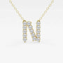 Yellow gold necklace with diamond letter N pendant, lab grown diamonds by Delux Jewelry
