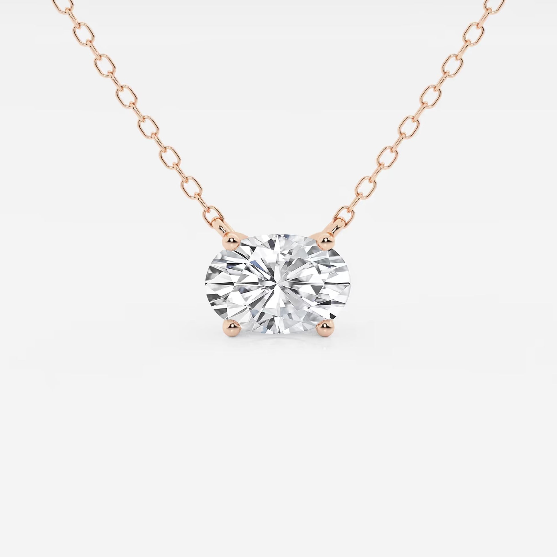 Rose gold oval lab grown diamond pendant necklace on delicate chain, Delux Jewelry
