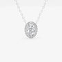 Oval lab grown diamond halo pendant necklace in white gold on plain chain, Delux Jewelry