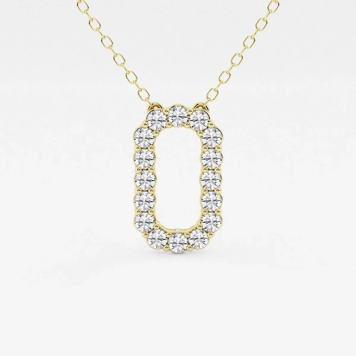 Yellow gold pendant necklace with oval outline of lab grown diamonds, Delux Jewelry