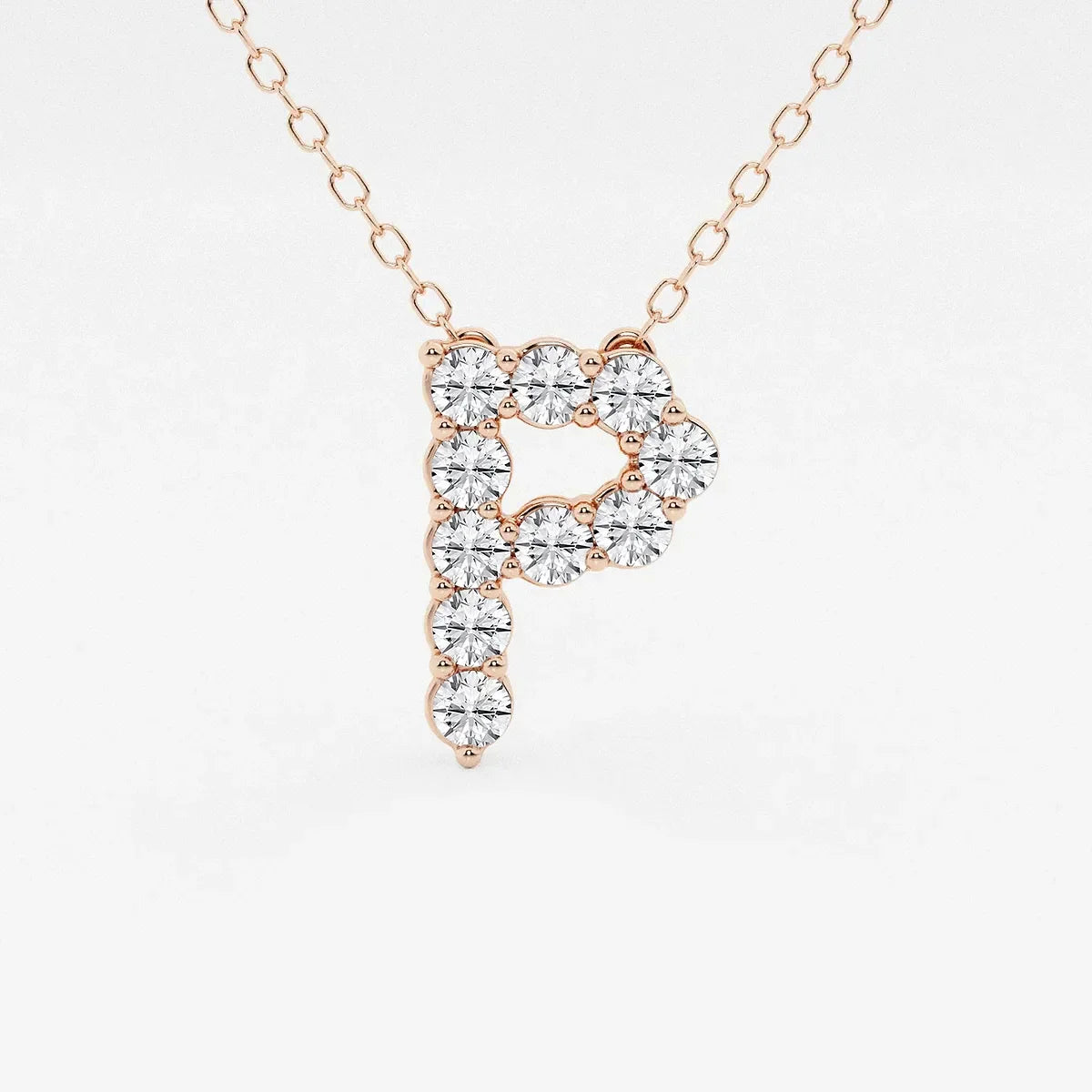 Rose gold necklace with lab grown diamond letter P pendant, Delux Jewelry
