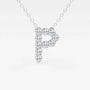 White gold pendant necklace shaped like the letter P with lab grown diamonds, Delux Jewelry