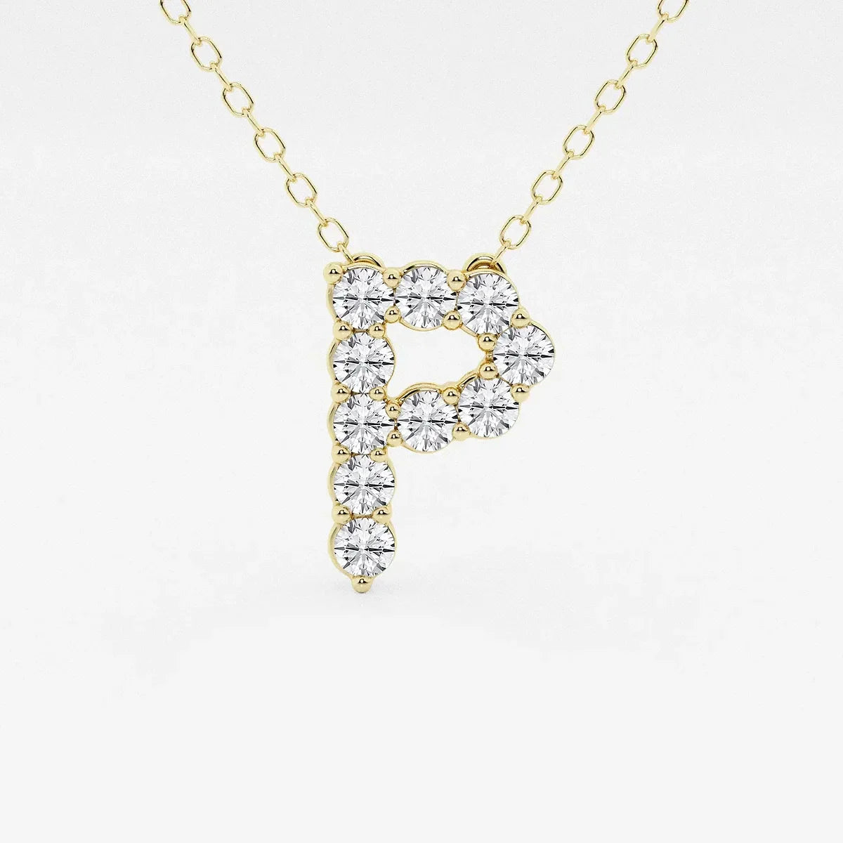 Yellow gold necklace with lab grown diamond letter P pendant, Delux Jewelry fine jewelry