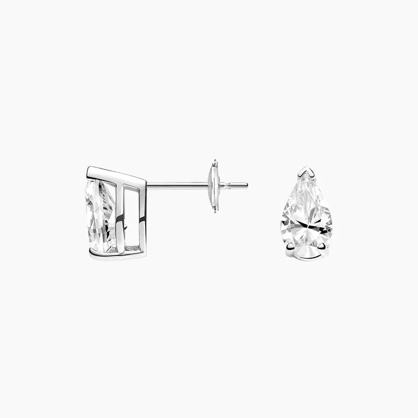 Pear-shaped lab grown diamond stud earrings in 14K white gold, Delux Jewelry