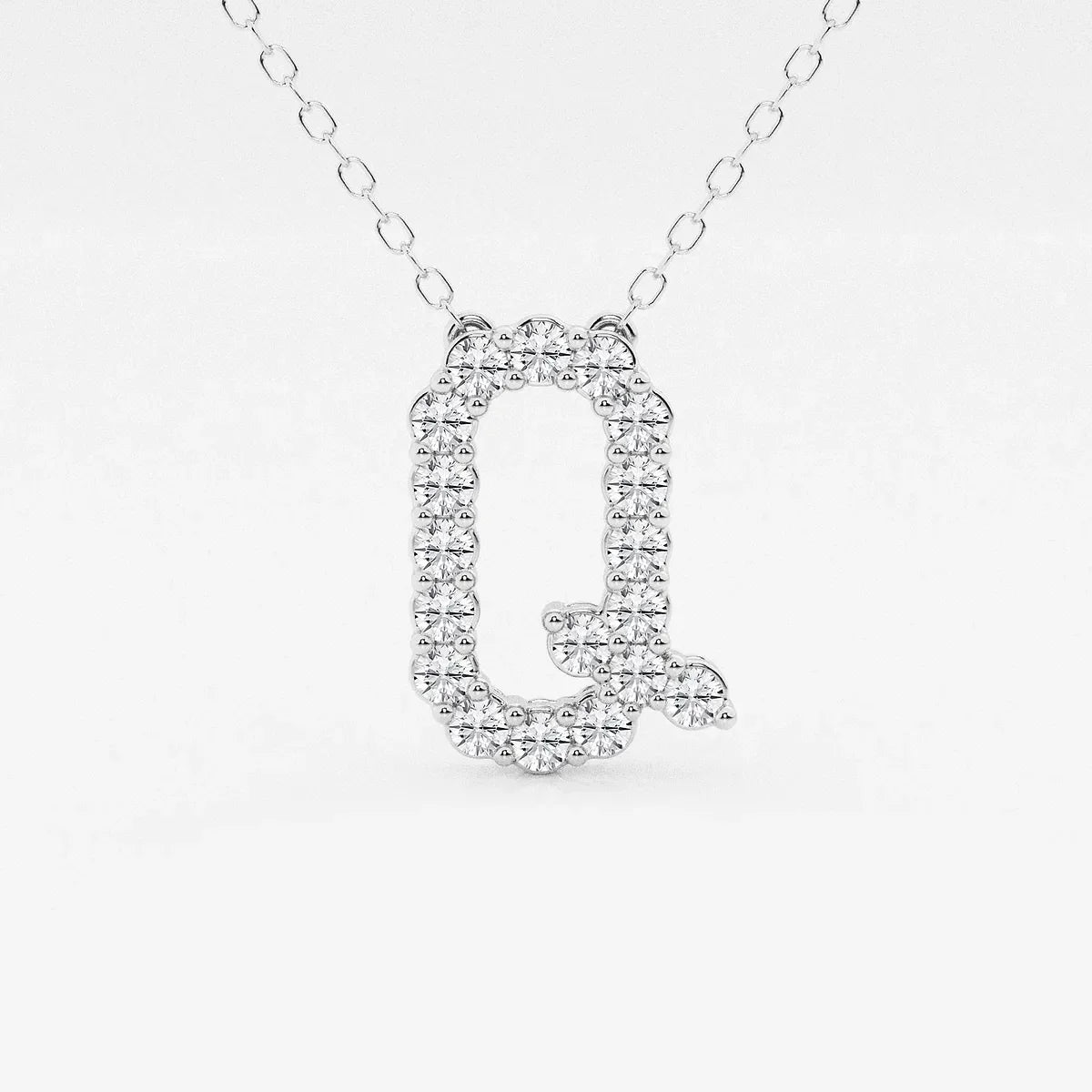 Lab grown diamond Q pendant necklace in white gold from Delux Jewelry