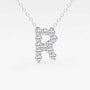 White gold letter R pendant necklace with lab grown diamonds by Delux Jewelry