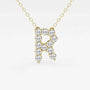 Yellow gold necklace with letter R pendant featuring lab grown diamonds, Delux Jewelry