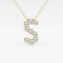 Gold necklace with S-shaped pendant featuring lab grown diamonds, Delux Jewelry fine jewelry