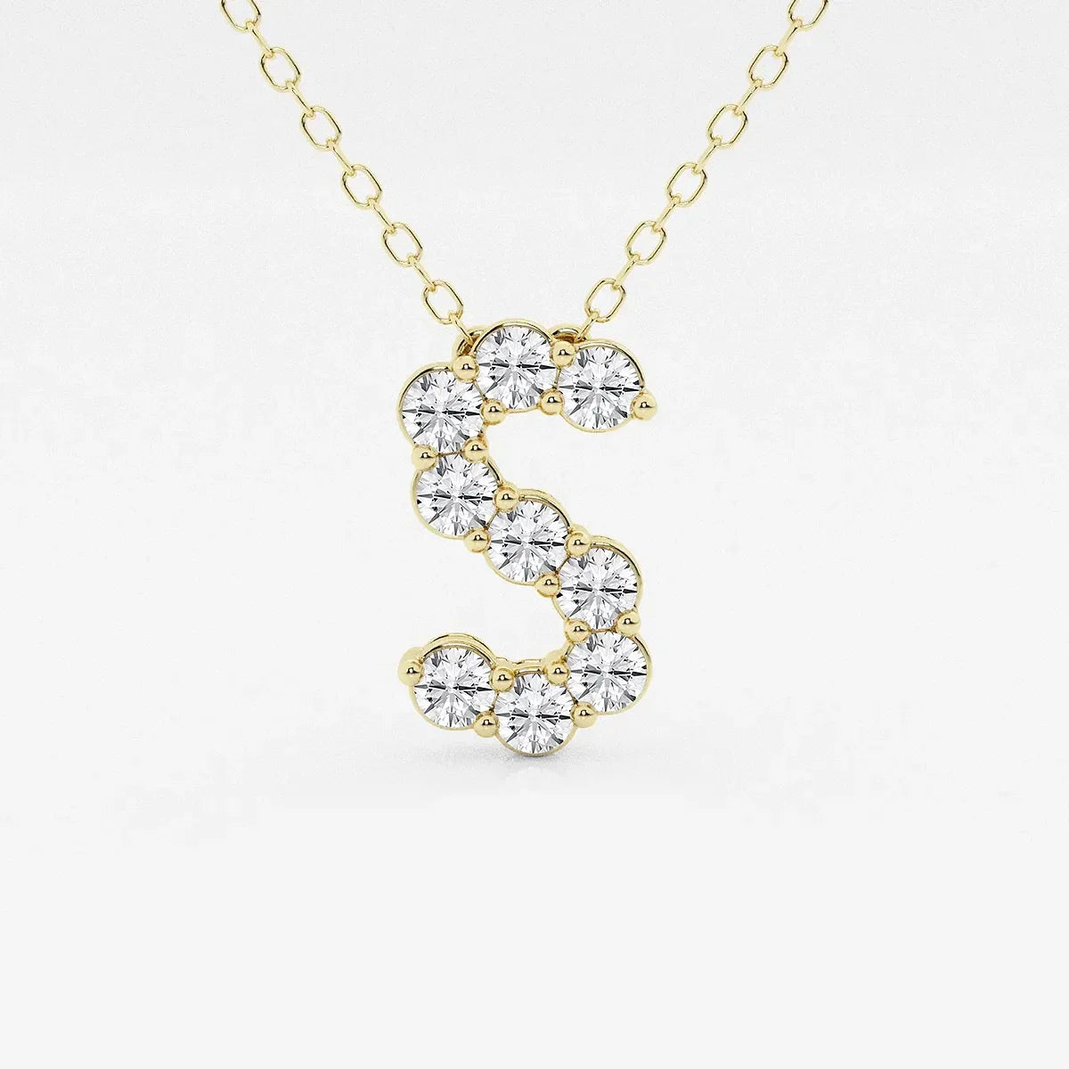 Gold necklace with S-shaped pendant featuring lab grown diamonds, Delux Jewelry fine jewelry
