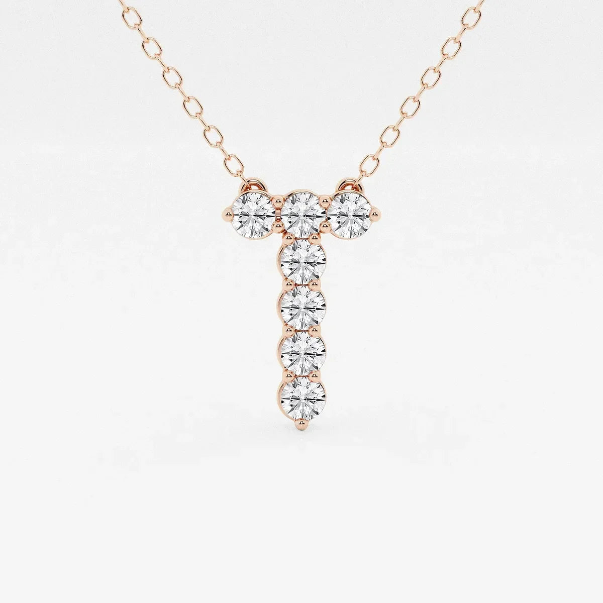 Rose gold necklace with T-shaped lab grown diamond pendant, Delux Jewelry fine jewelry