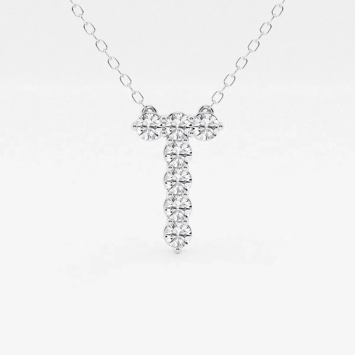 White gold pendant necklace with lab grown diamonds in a T shape from Delux Jewelry